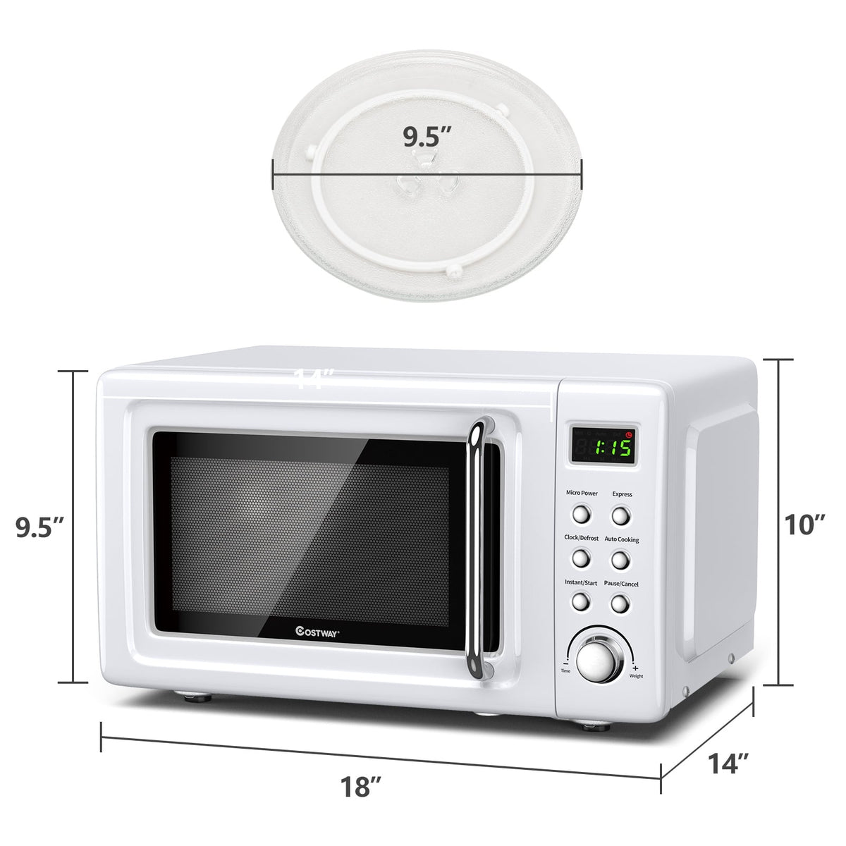 700W Retro Countertop Microwave Oven with 5 Micro Power and Auto Cooking Function-White-Toaster Ovens-DECOROLALA
