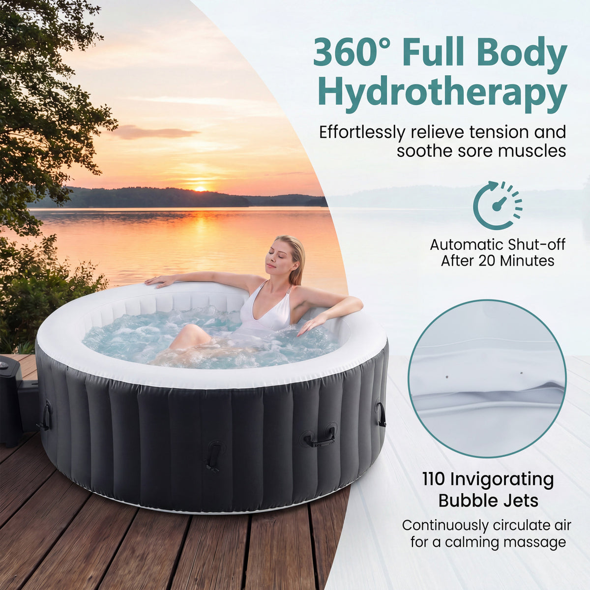 70/80 Inches Round SPA Pool Hottub with 110/130 Air Jets Electric Heater Pump-S-Massage & Relaxation Products-DECOROLALA