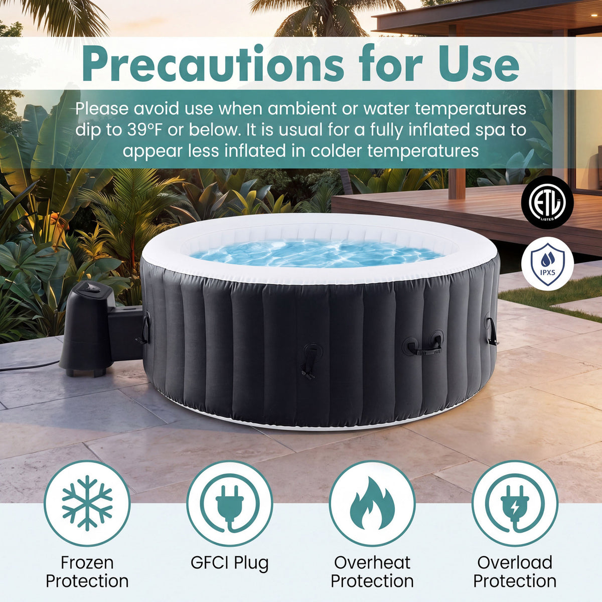 70/80 Inches Round SPA Pool Hottub with 110/130 Air Jets Electric Heater Pump-S-Massage & Relaxation Products-DECOROLALA