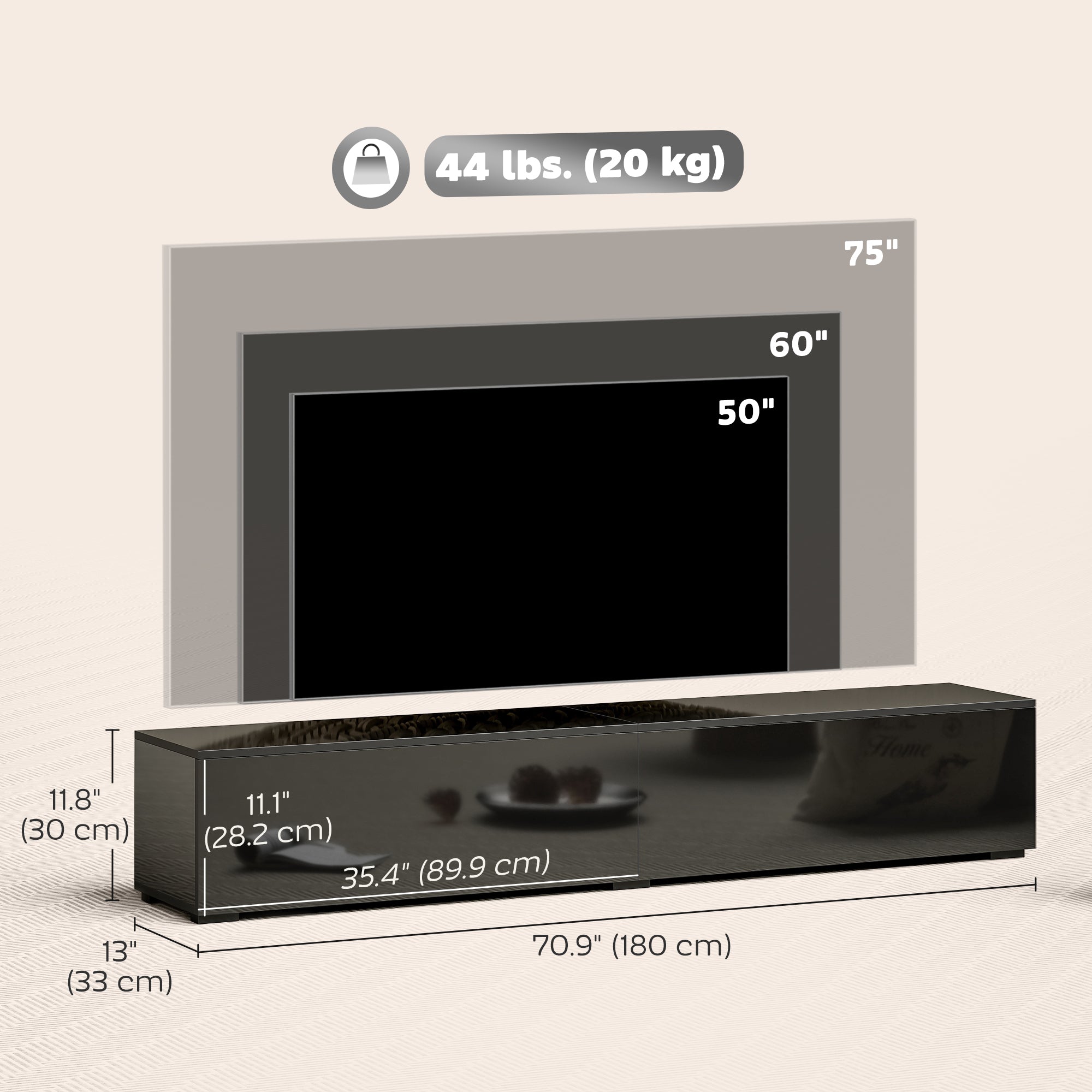 70.9" Floating TV Stand for TVs up to 75" - High Gloss Black-Home Furnishings > Living Room Furniture > TV¬†Stands-DECOROLALA