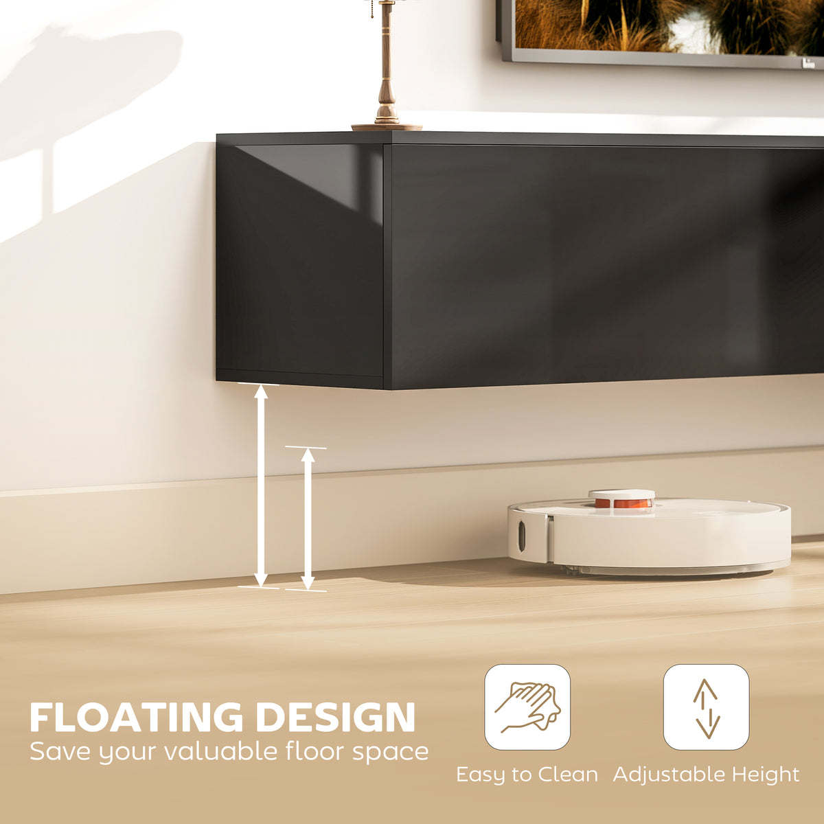 70.9" Floating TV Stand for TVs up to 75" - High Gloss Black-Home Furnishings > Living Room Furniture > TV¬†Stands-DECOROLALA