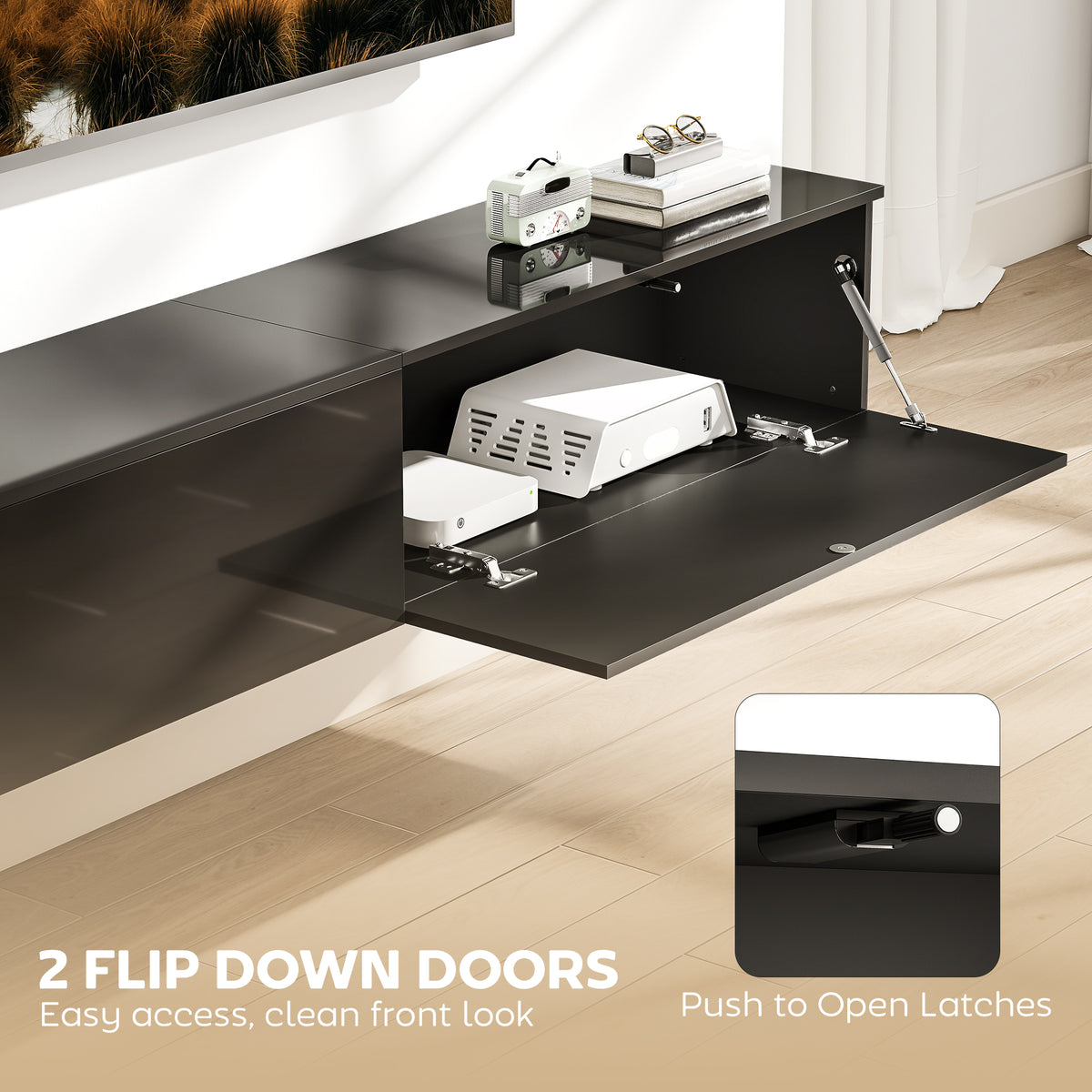 70.9" Floating TV Stand for TVs up to 75" - High Gloss Black-Home Furnishings > Living Room Furniture > TV¬†Stands-DECOROLALA