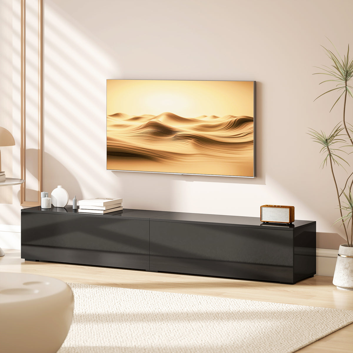 70.9" Floating TV Stand for TVs up to 75" - High Gloss Black-Home Furnishings > Living Room Furniture > TV¬†Stands-DECOROLALA