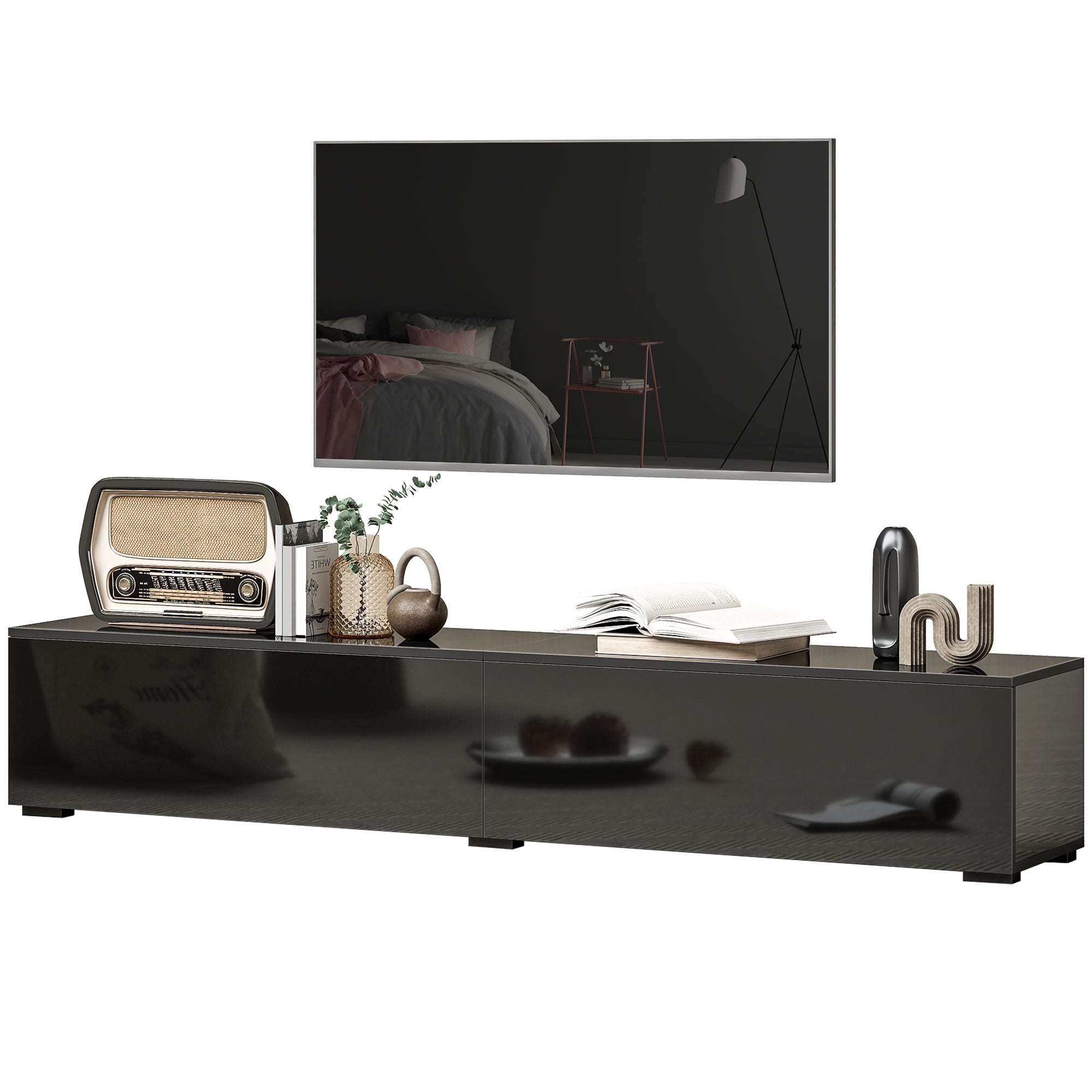 70.9" Floating TV Stand for TVs up to 75" - High Gloss Black-Home Furnishings > Living Room Furniture > TV¬†Stands-DECOROLALA