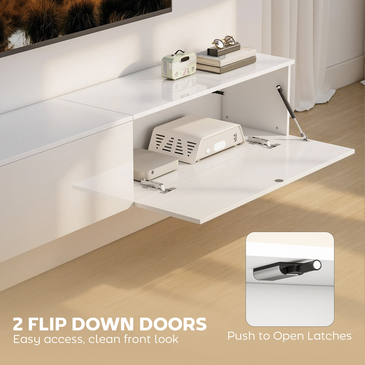 70.9" Floating TV Stand for TVs up to 75" - High Gloss White-Home Furnishings > Living Room Furniture > TV¬†Stands-DECOROLALA