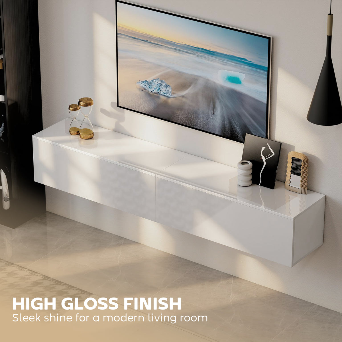 70.9" Floating TV Stand for TVs up to 75" - High Gloss White-Home Furnishings > Living Room Furniture > TV¬†Stands-DECOROLALA