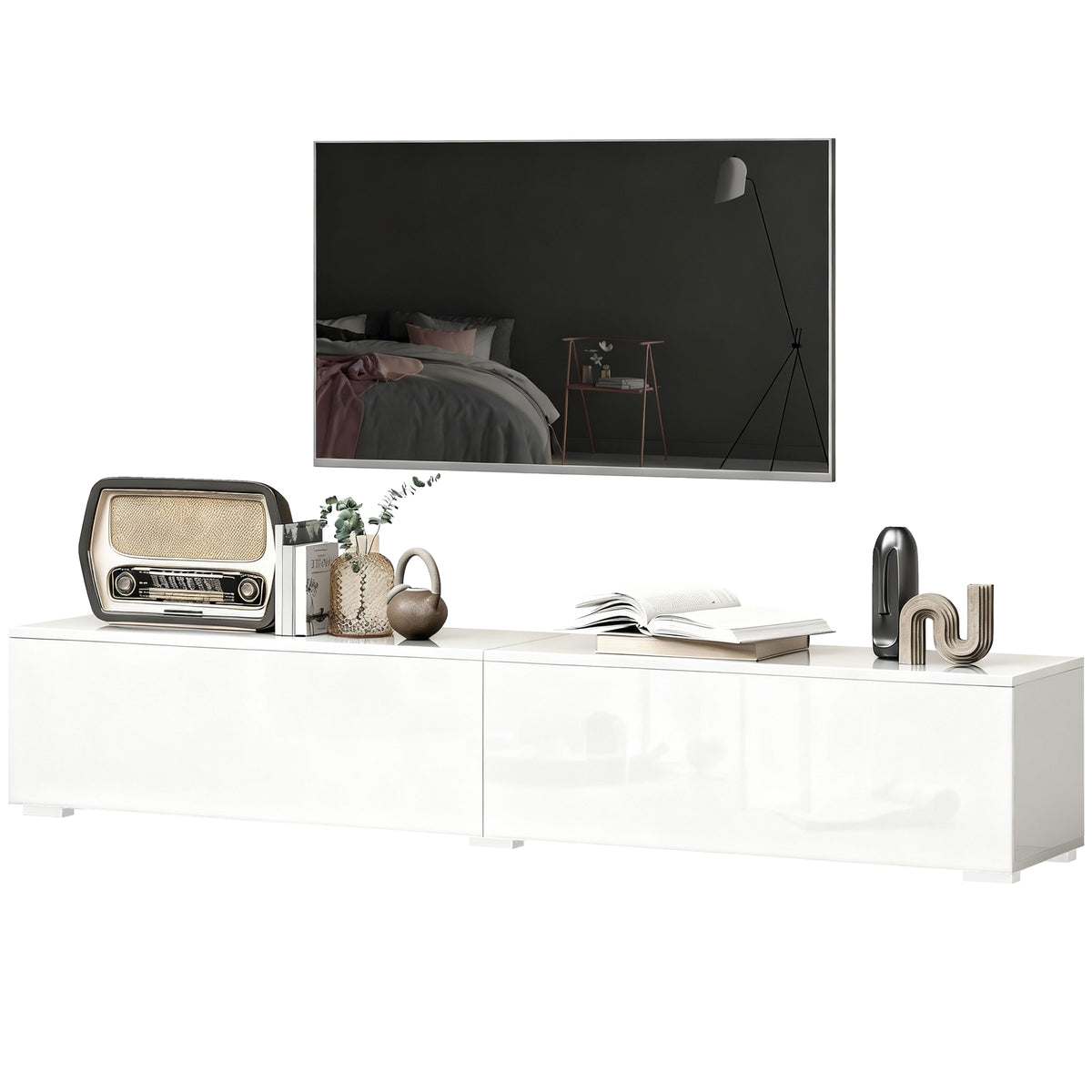 70.9" Floating TV Stand for TVs up to 75" - High Gloss White-Home Furnishings > Living Room Furniture > TV¬†Stands-DECOROLALA