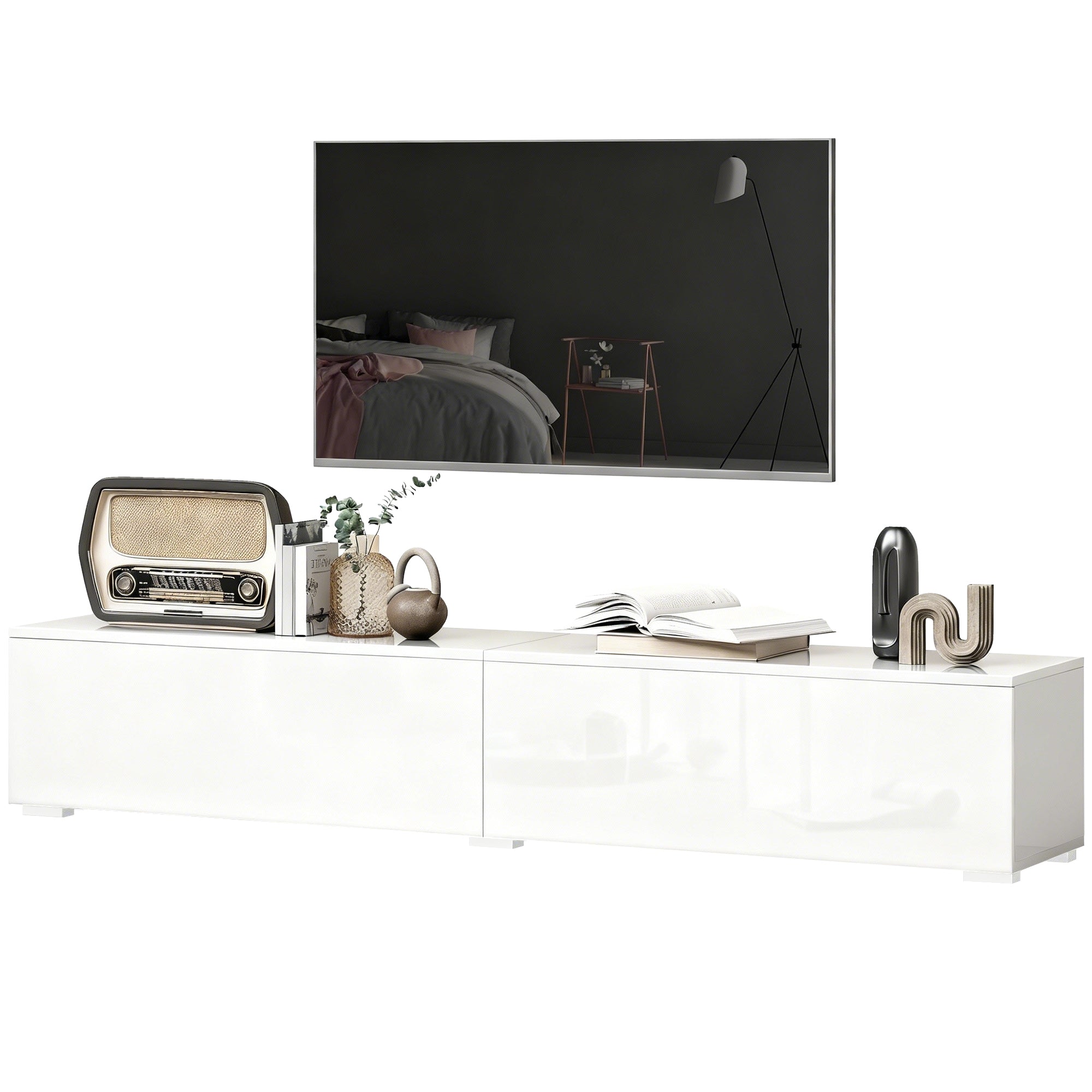 70.9" Floating TV Stand for TVs up to 75" - High Gloss White-Home Furnishings > Living Room Furniture > TV¬†Stands-DECOROLALA