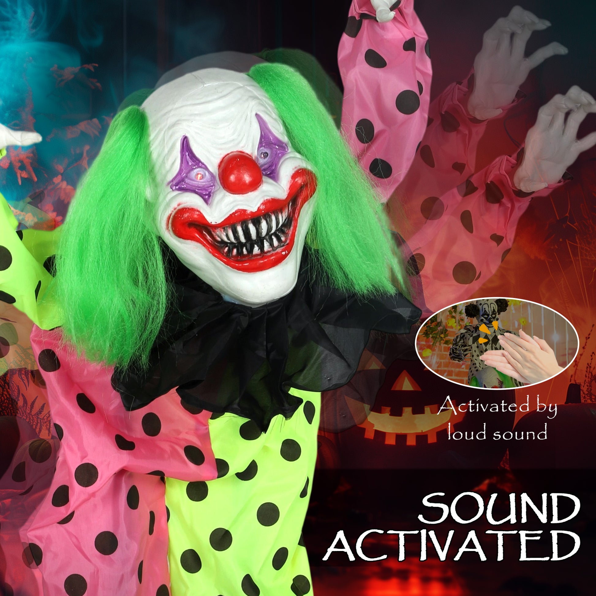 71" Animated Stacked Clowns - Sound Activated Halloween Decor-Home Furnishings > Holiday & Seasonal > Halloween Decorations-DECOROLALA