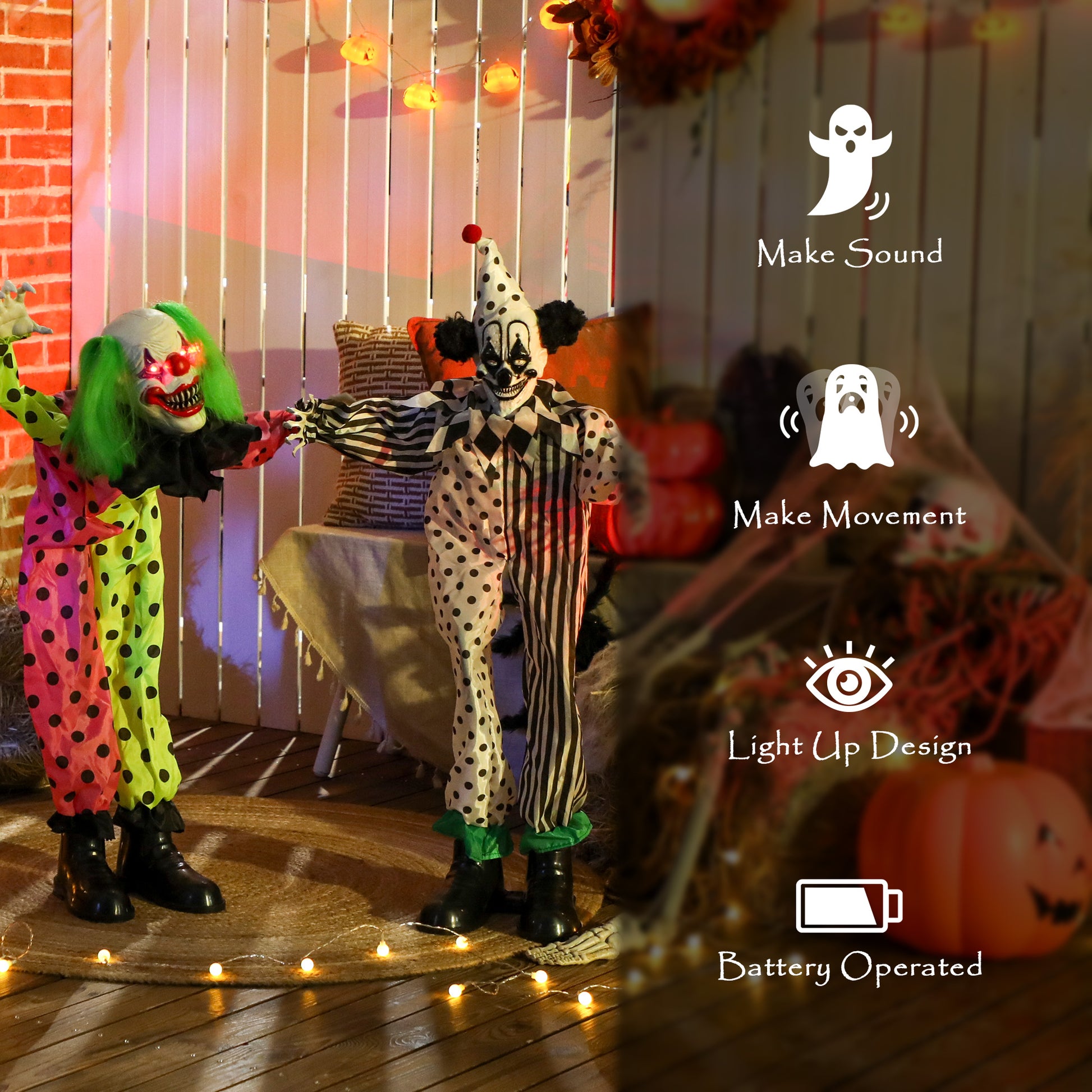 71" Animated Stacked Clowns - Sound Activated Halloween Decor-Home Furnishings > Holiday & Seasonal > Halloween Decorations-DECOROLALA