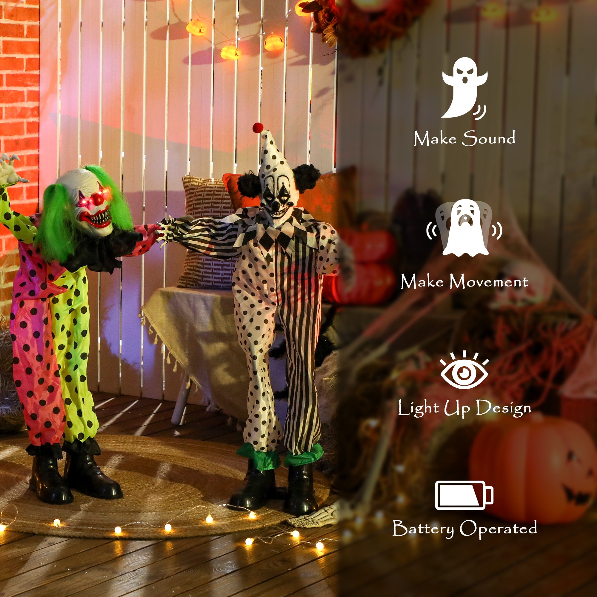 71" Animated Stacked Clowns - Sound Activated Halloween Decor-Home Furnishings > Holiday & Seasonal > Halloween Decorations-DECOROLALA