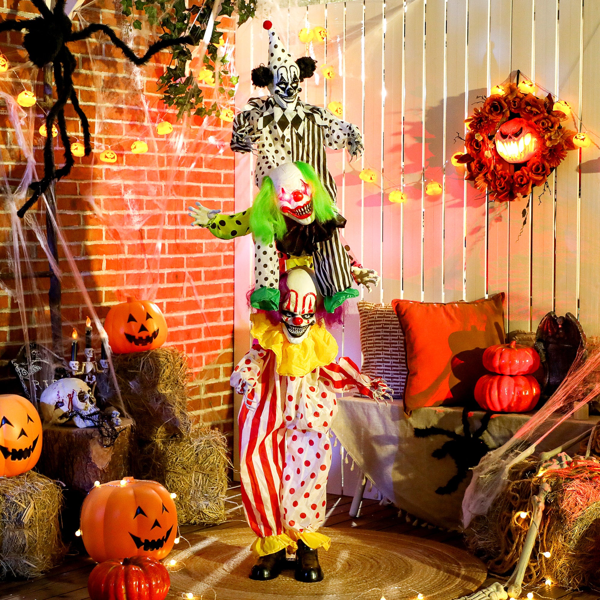 71" Animated Stacked Clowns - Sound Activated Halloween Decor-Home Furnishings > Holiday & Seasonal > Halloween Decorations-DECOROLALA