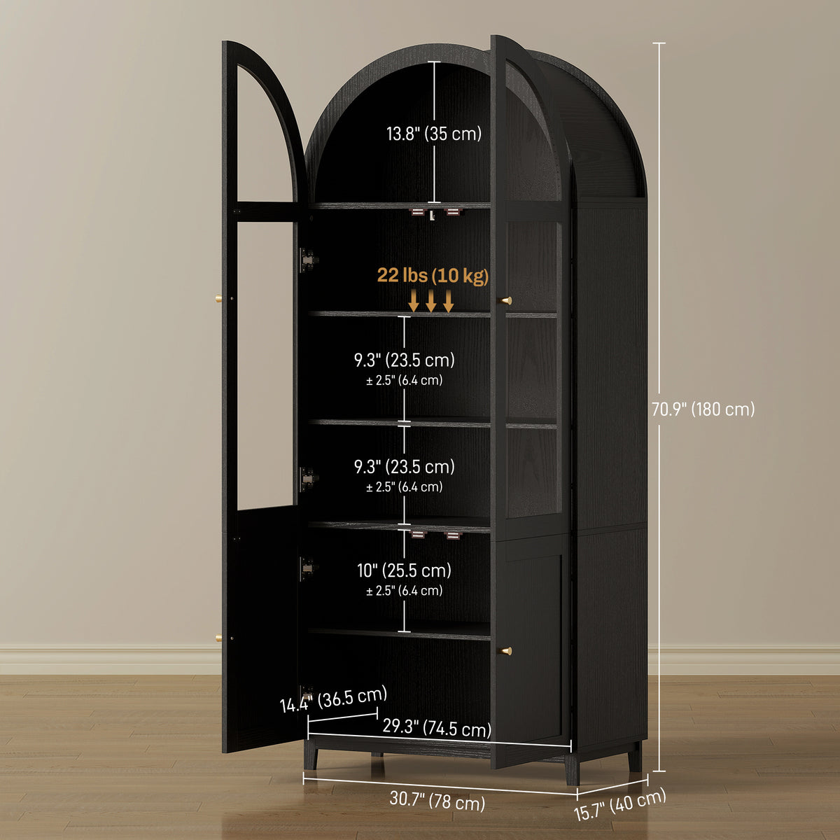 71" Arched Kitchen Pantry Cabinet - Black Farmhouse MDF-Home Furnishings > Storage & Organization > Kitchen Pantry Cabinets-DECOROLALA