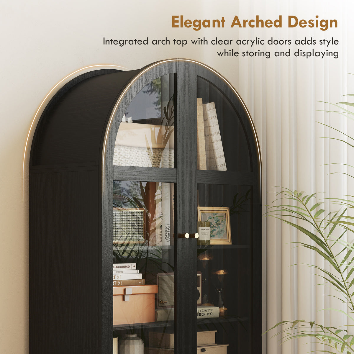 71" Arched Kitchen Pantry Cabinet - Black Farmhouse MDF-Home Furnishings > Storage & Organization > Kitchen Pantry Cabinets-DECOROLALA