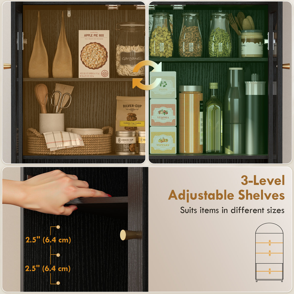 71" Arched Kitchen Pantry Cabinet - Black Farmhouse MDF-Home Furnishings > Storage & Organization > Kitchen Pantry Cabinets-DECOROLALA
