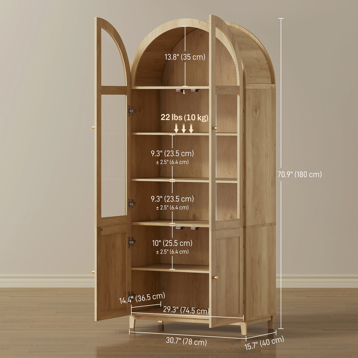 71" Arched Kitchen Pantry Cabinet - Oak Farmhouse Storage-Home Furnishings > Storage & Organization > Kitchen Pantry Cabinets-DECOROLALA