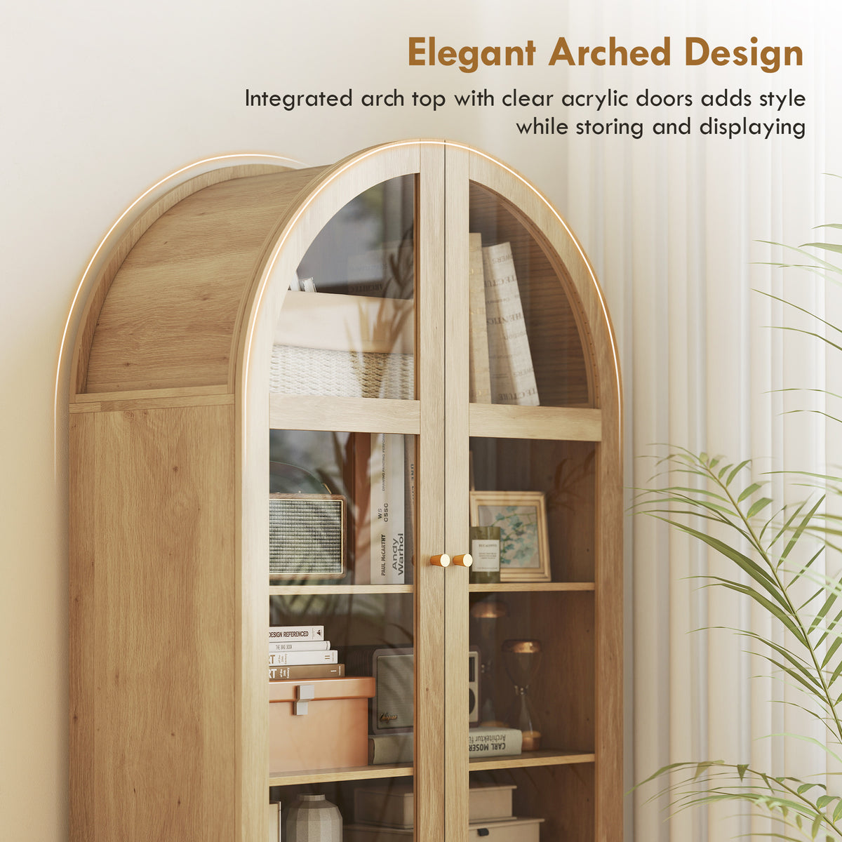 71" Arched Kitchen Pantry Cabinet - Oak Farmhouse Storage-Home Furnishings > Storage & Organization > Kitchen Pantry Cabinets-DECOROLALA