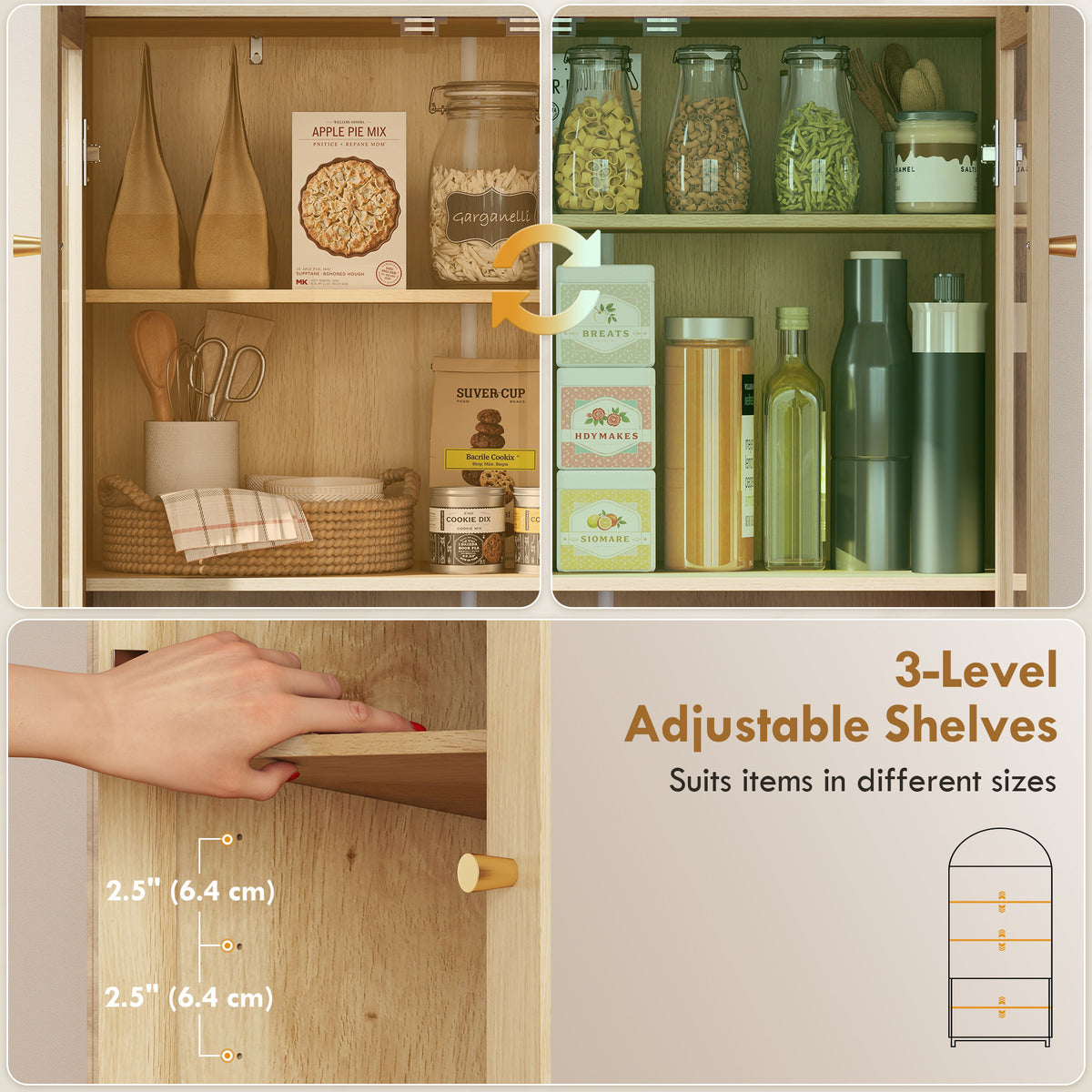 71" Arched Kitchen Pantry Cabinet - Oak Farmhouse Storage-Home Furnishings > Storage & Organization > Kitchen Pantry Cabinets-DECOROLALA