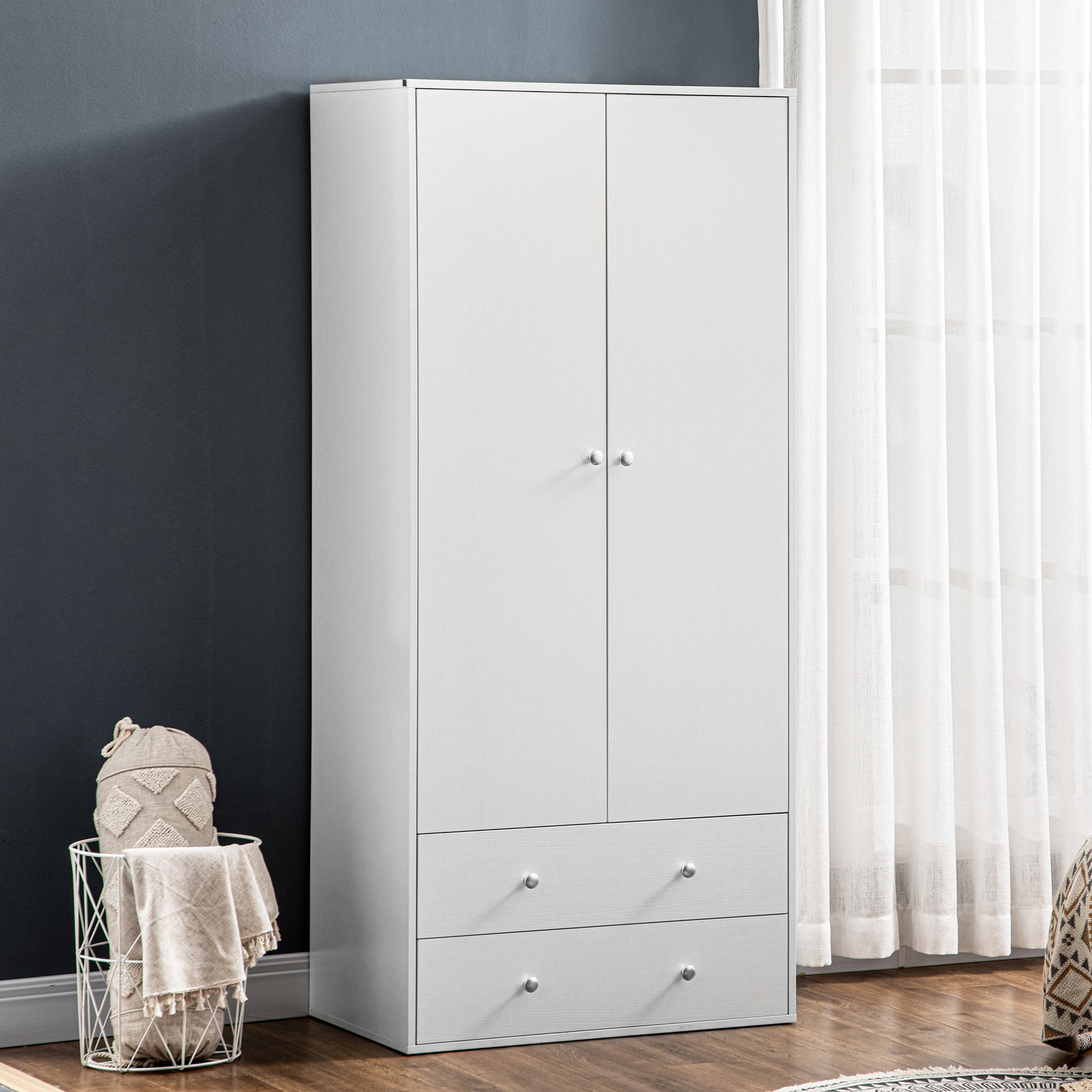 71" Armoire Wardrobe Closet with 2 Drawers - White-DECOROLALA