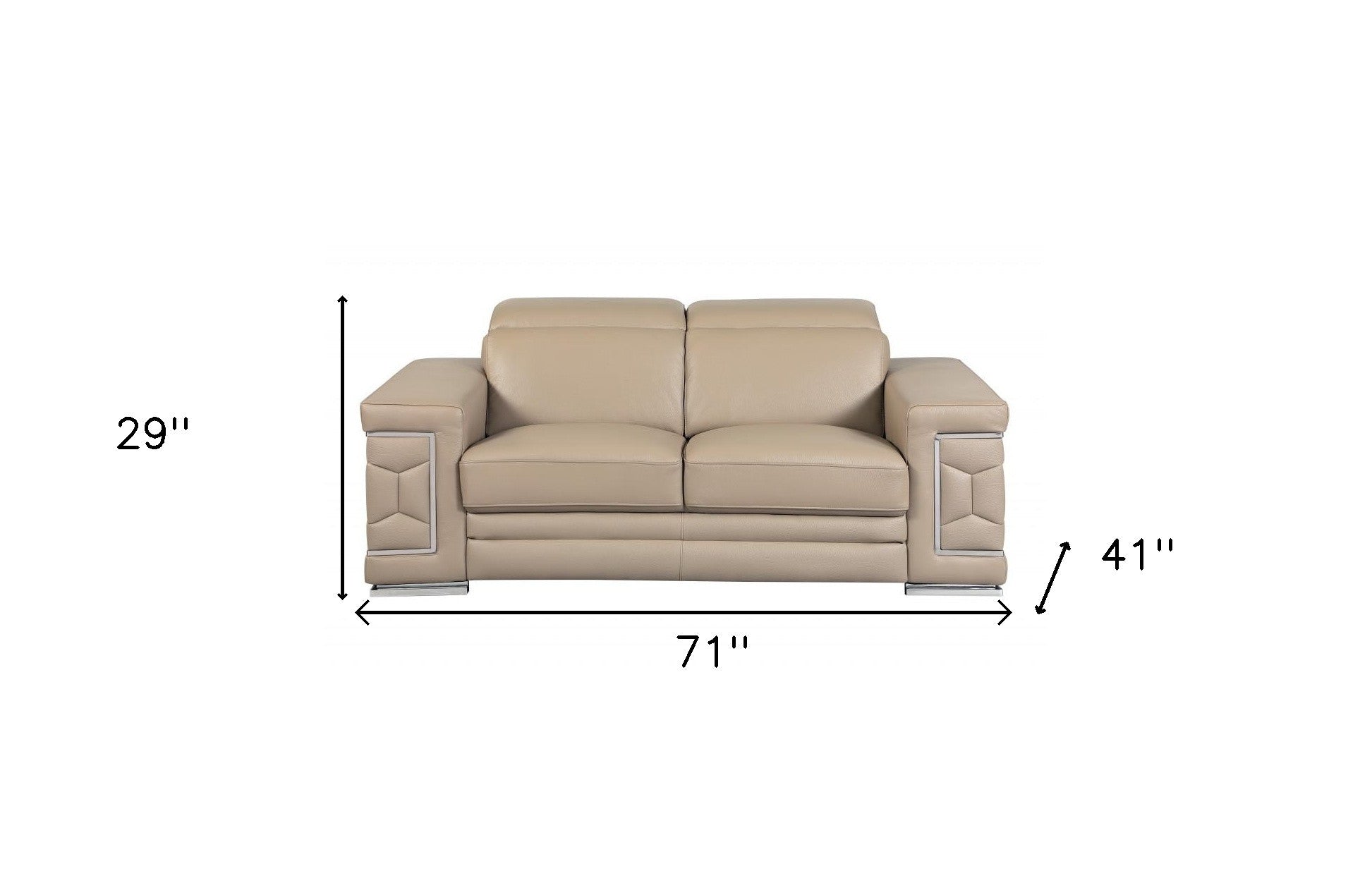 71" Beige And Silver Genuine Leather Love Seat-Love Seats-DECOROLALA