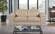 71" Beige And Silver Genuine Leather Love Seat-Love Seats-DECOROLALA
