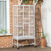 71" Bird Cage with Wheels, Perches, Ramp and Toys - White-Birds-DECOROLALA