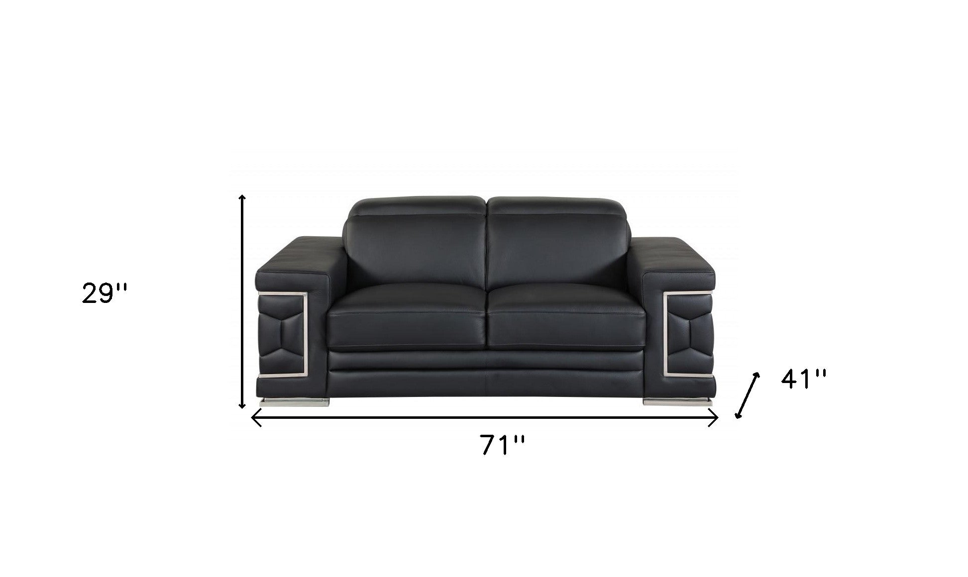 71" Black And Silver Genuine Leather Love Seat-Love Seats-DECOROLALA
