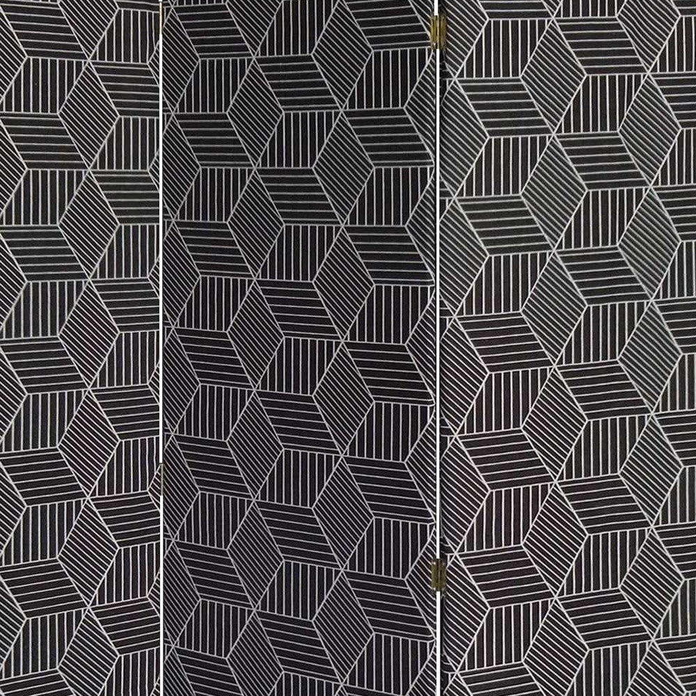 71" Black and White Fabric Folding Three Panel Screen Room Divider-Room Dividers-DECOROLALA