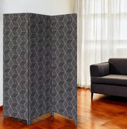 71" Black and White Fabric Folding Three Panel Screen Room Divider-Room Dividers-DECOROLALA