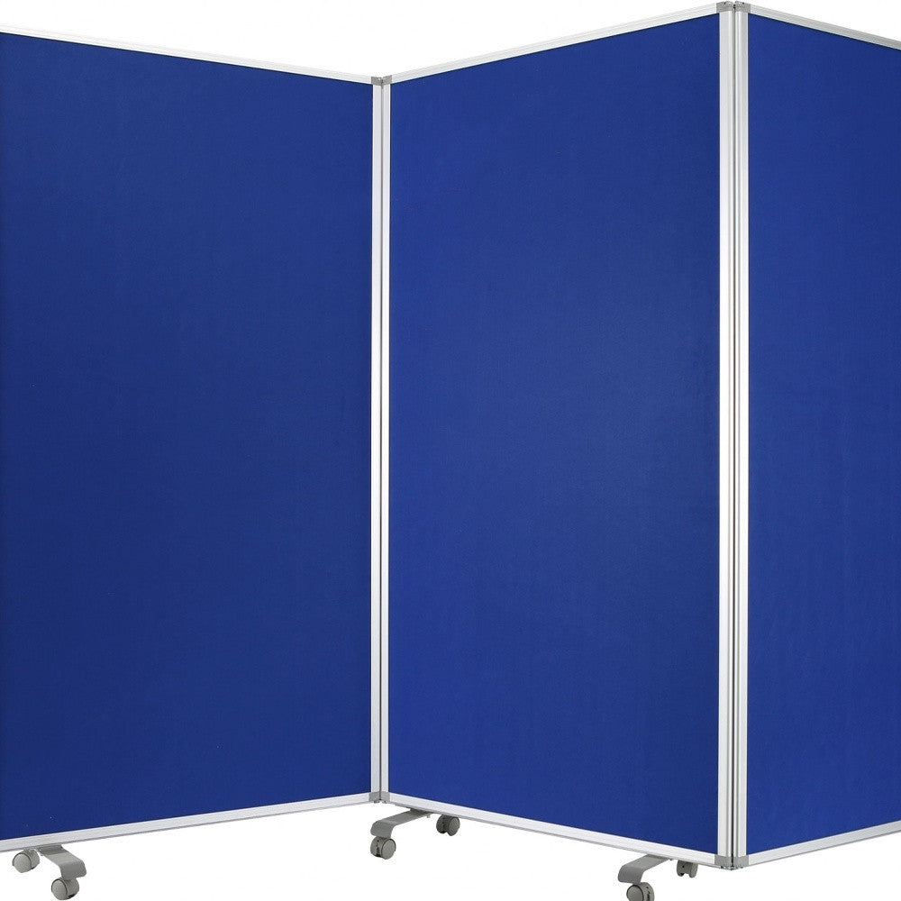 71" Blue Iron Folding Three Panel Screen Room Divider-Room Dividers-DECOROLALA