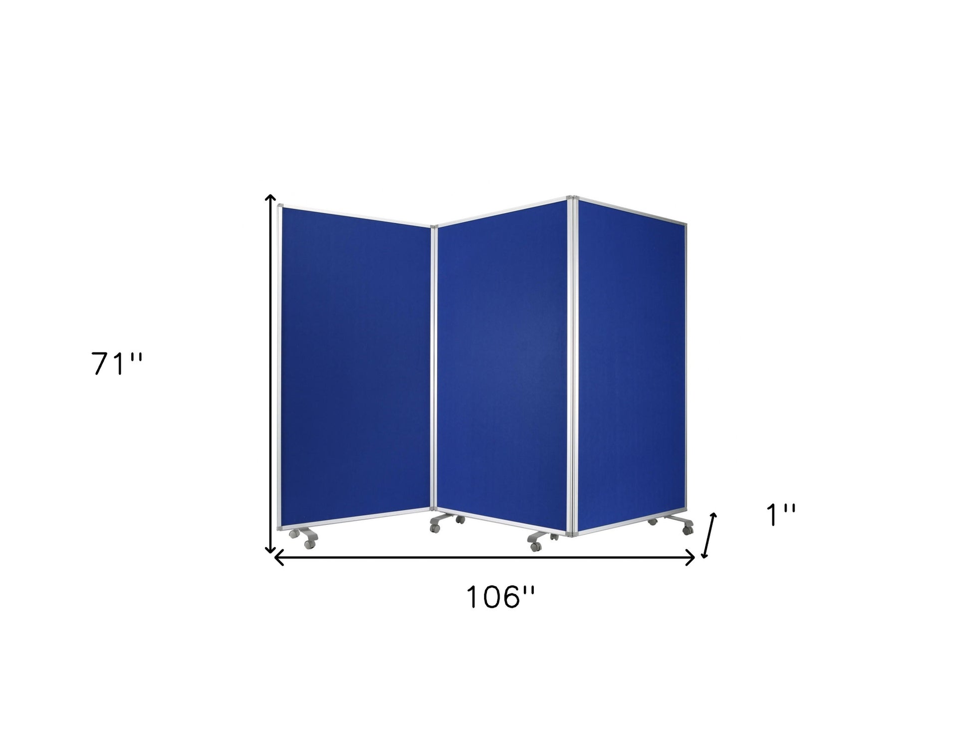 71" Blue Iron Folding Three Panel Screen Room Divider-Room Dividers-DECOROLALA