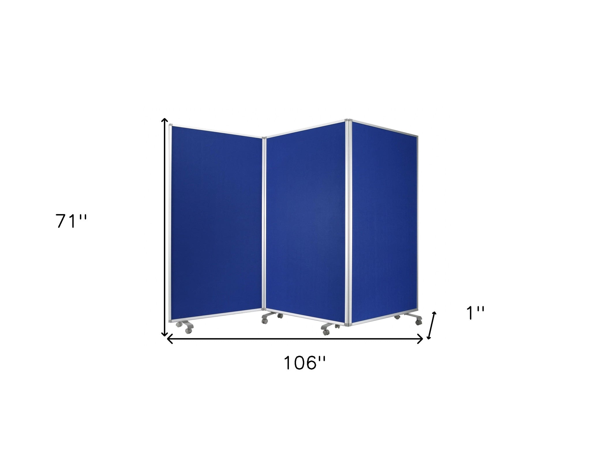 71" Blue Iron Folding Three Panel Screen Room Divider-Room Dividers-DECOROLALA