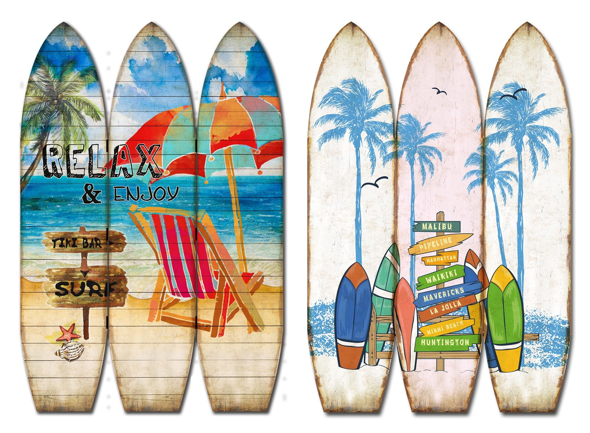 71" Blue and Beige Solid Wood Folding Three Panel Screen Room Divider-Room Dividers-DECOROLALA