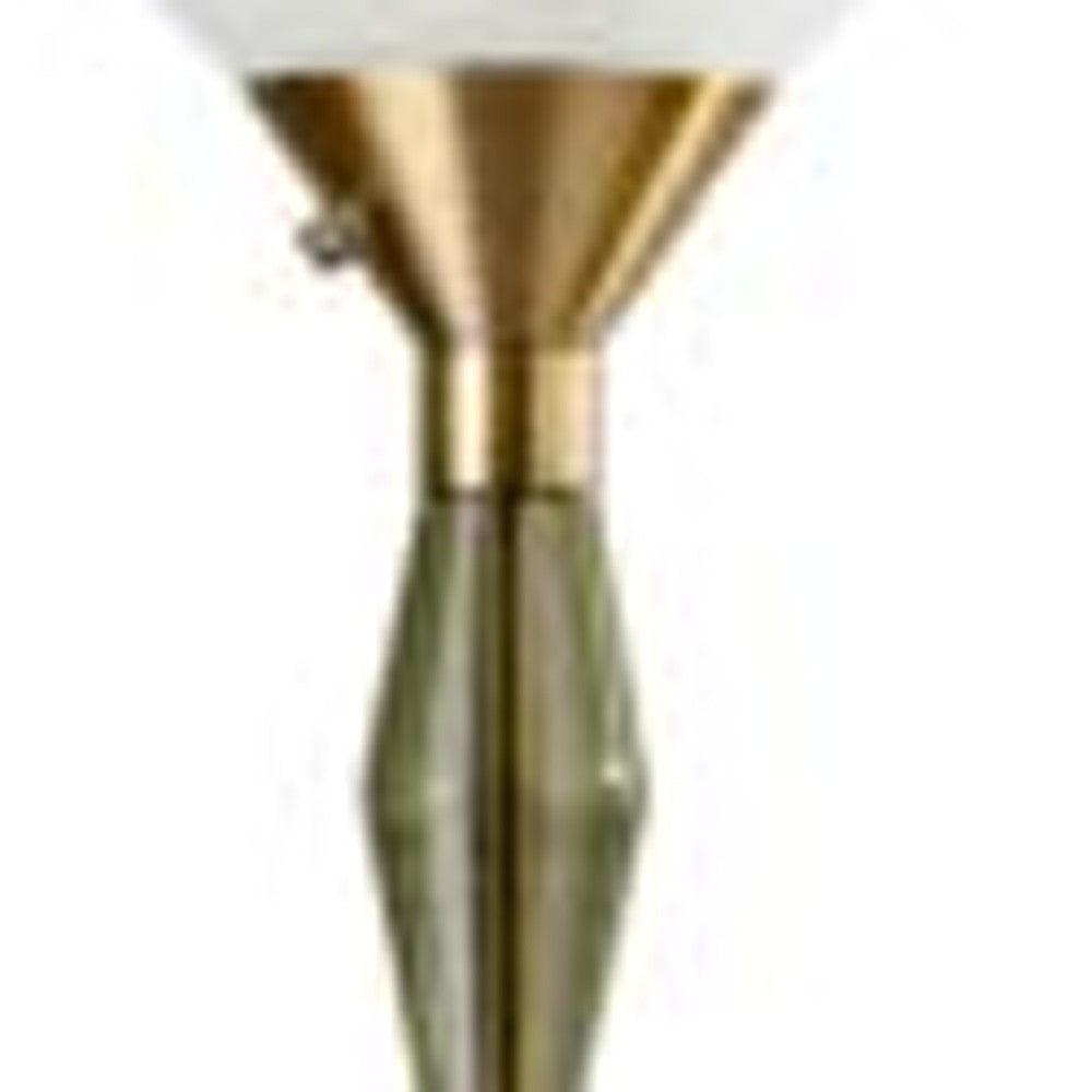 71" Brass Light Changing Torchiere Floor Lamp With White Fabric Cone Shade-Floor Lamps-DECOROLALA