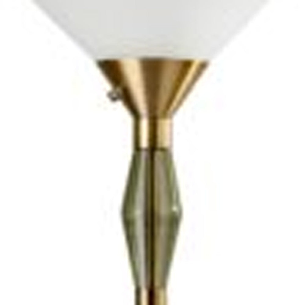 71" Brass Light Changing Torchiere Floor Lamp With White Fabric Cone Shade-Floor Lamps-DECOROLALA