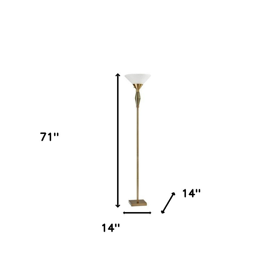 71" Brass Light Changing Torchiere Floor Lamp With White Fabric Cone Shade-Floor Lamps-DECOROLALA