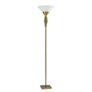 71" Brass Light Changing Torchiere Floor Lamp With White Fabric Cone Shade-Floor Lamps-DECOROLALA