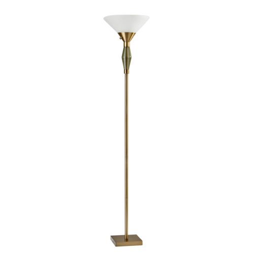 71" Brass Light Changing Torchiere Floor Lamp With White Fabric Cone Shade-Floor Lamps-DECOROLALA