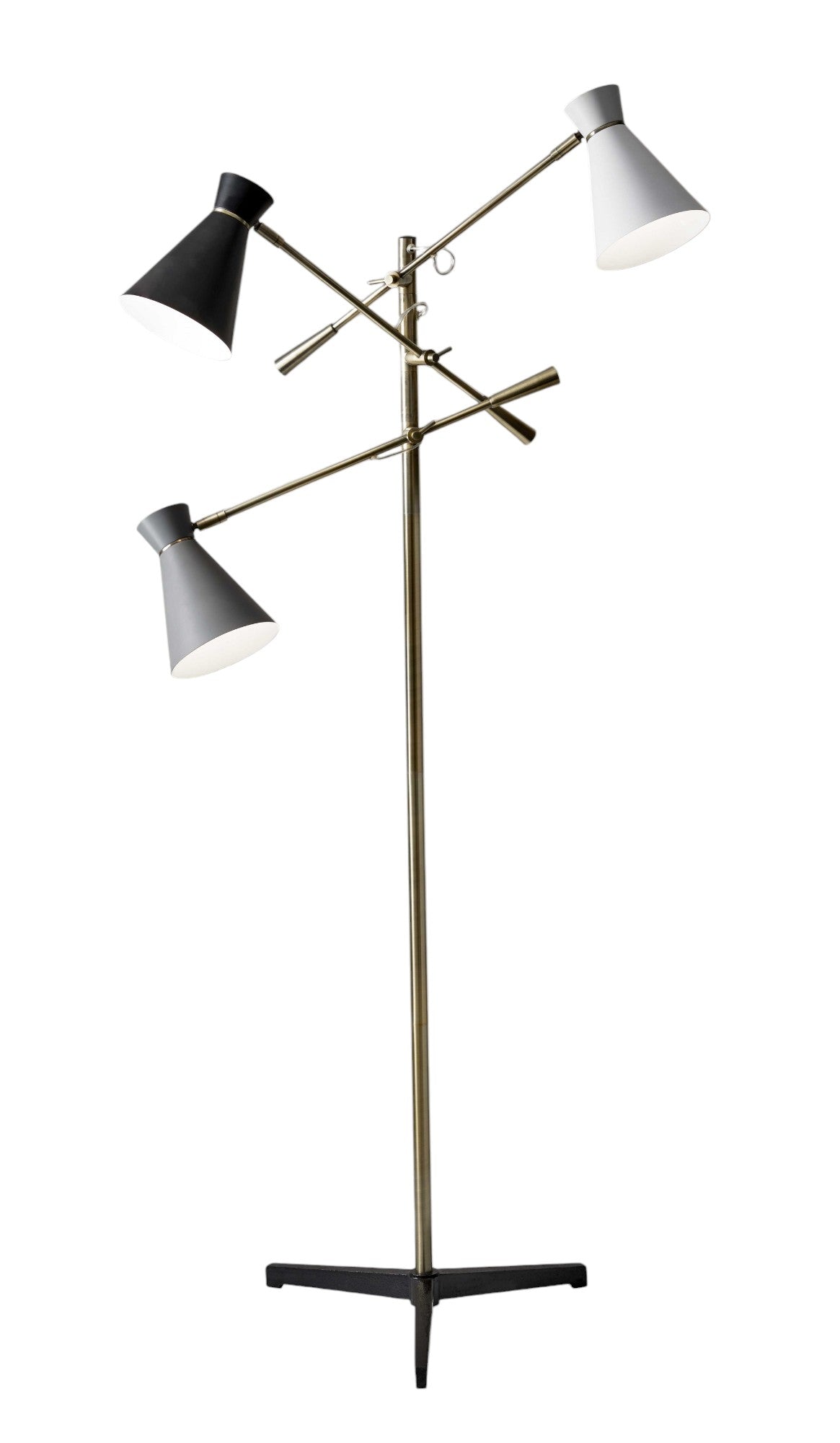 71" Brass Metal Novelty Floor Lamp With Black And White Iron Cone Shade-Floor Lamps-DECOROLALA