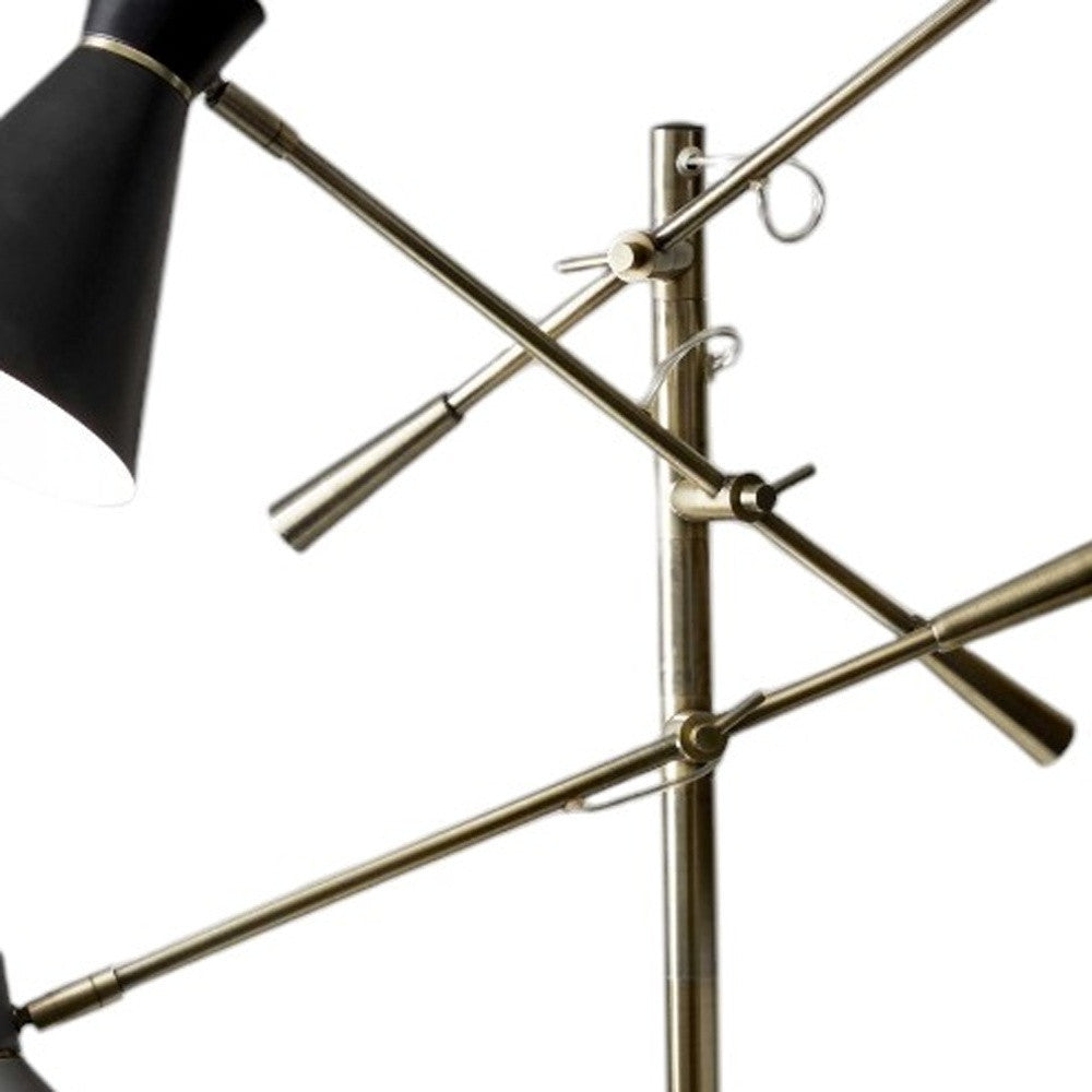 71" Brass Metal Novelty Floor Lamp With Black And White Iron Cone Shade-Floor Lamps-DECOROLALA