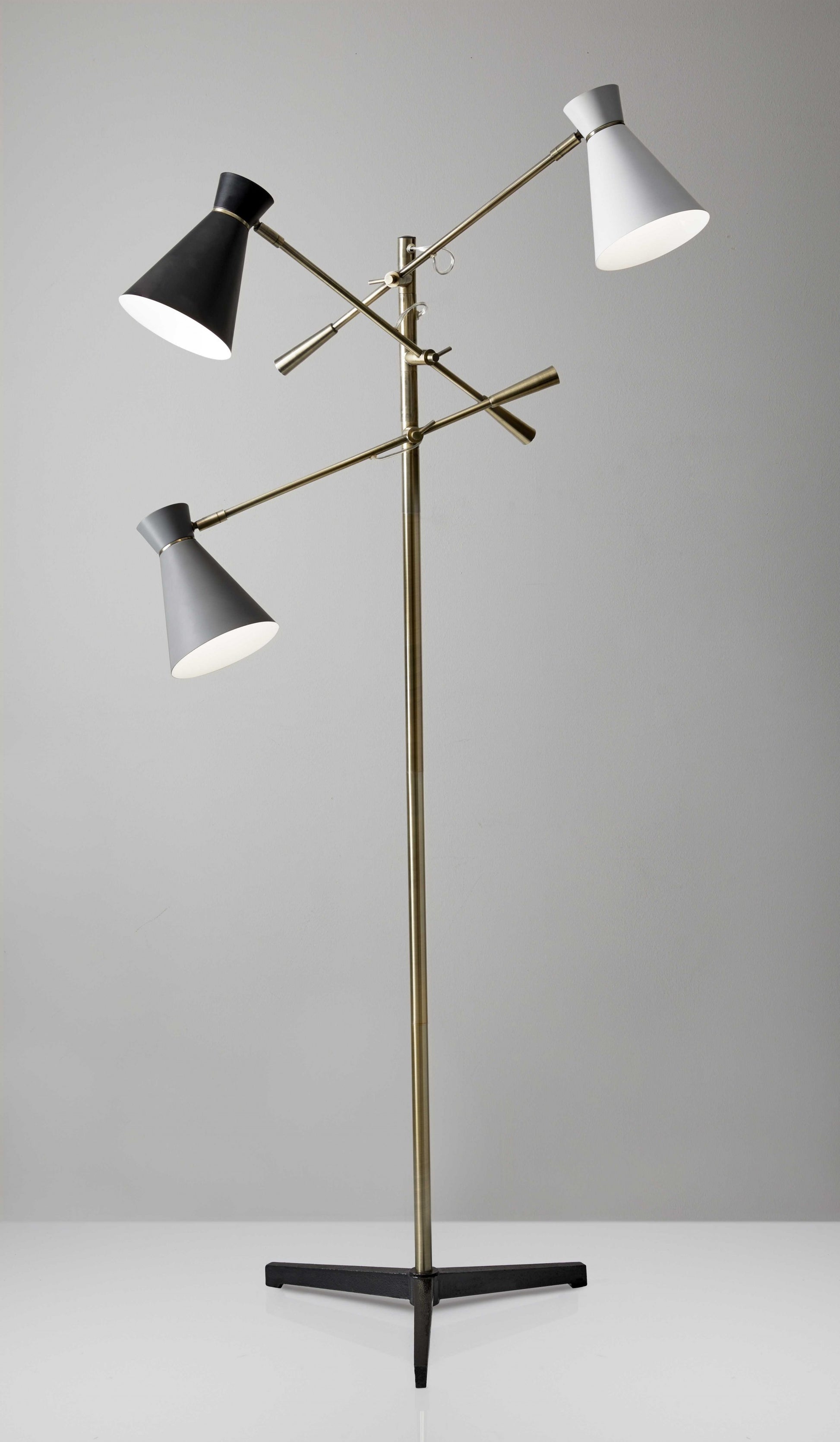 71" Brass Metal Novelty Floor Lamp With Black And White Iron Cone Shade-Floor Lamps-DECOROLALA