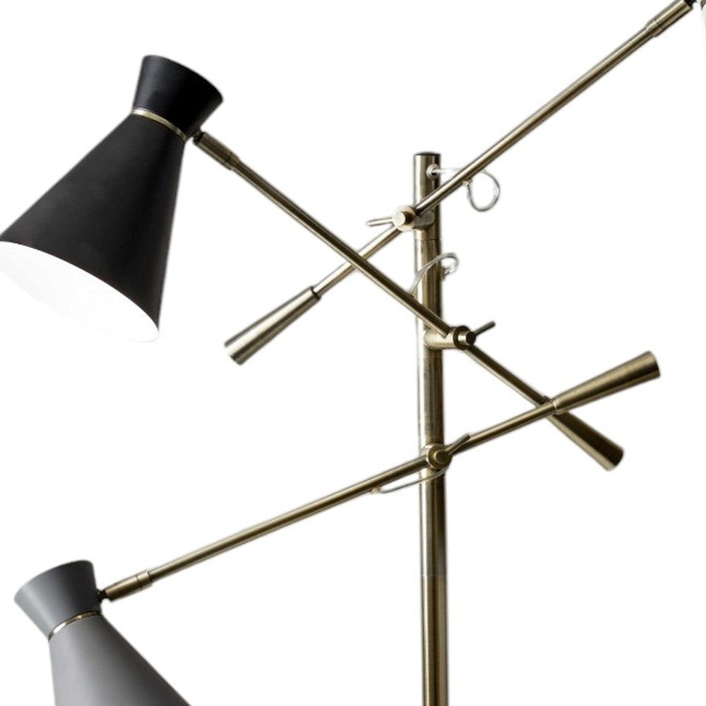 71" Brass Metal Novelty Floor Lamp With Black And White Iron Cone Shade-Floor Lamps-DECOROLALA