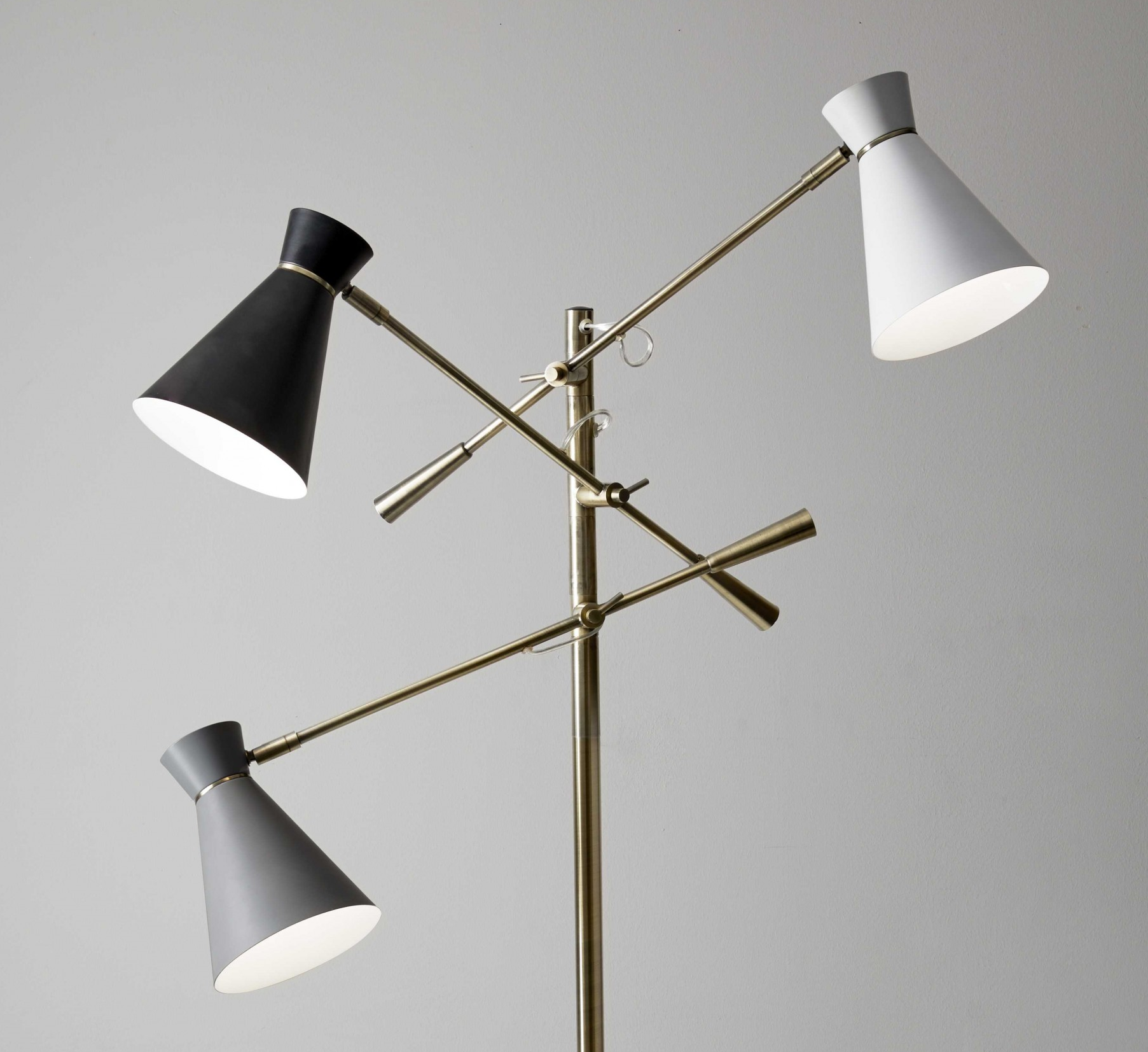 71" Brass Metal Novelty Floor Lamp With Black And White Iron Cone Shade-Floor Lamps-DECOROLALA