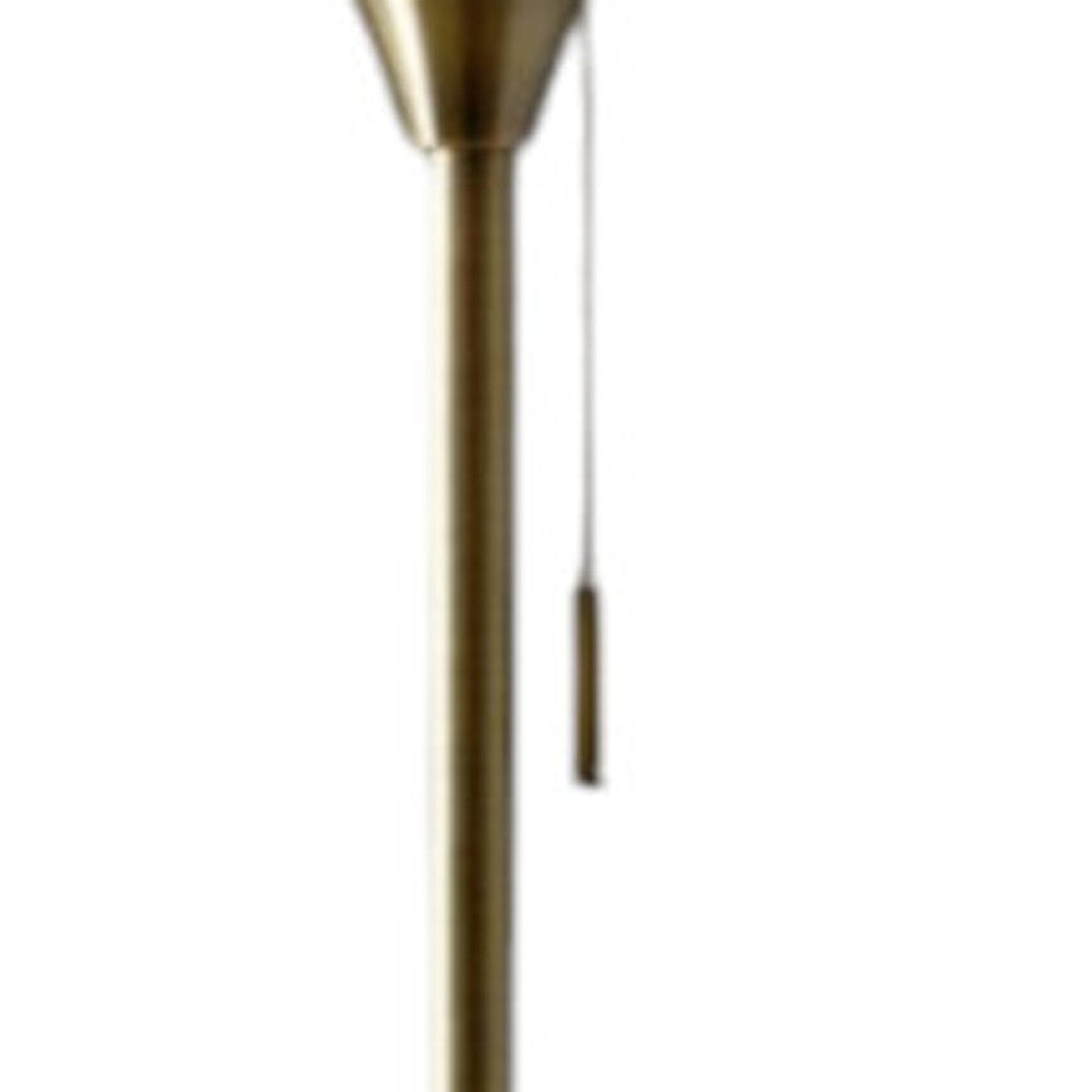 71" Brass Metal Torchiere Floor Lamp With White Glass Novelty Shade-Floor Lamps-DECOROLALA