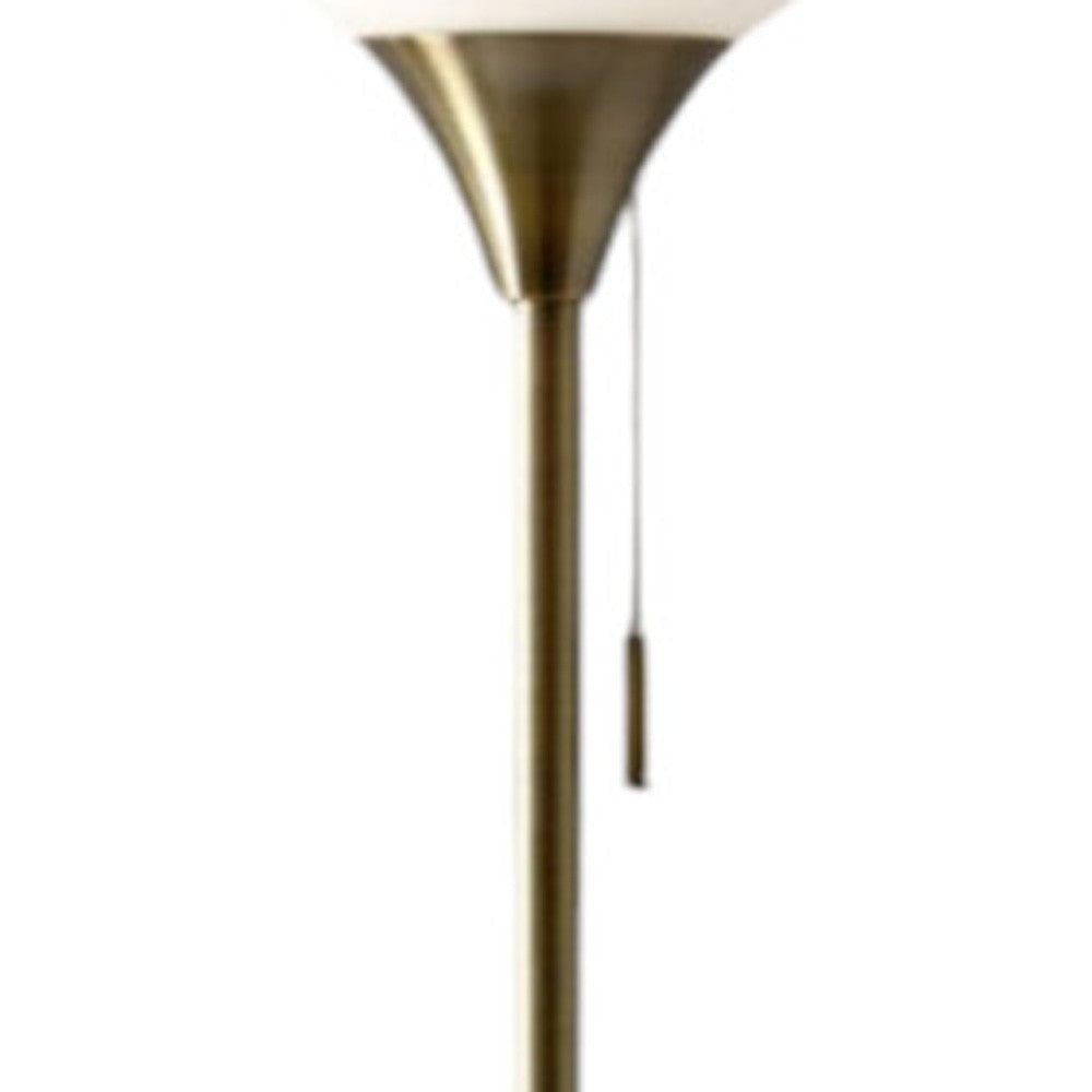 71" Brass Metal Torchiere Floor Lamp With White Glass Novelty Shade-Floor Lamps-DECOROLALA