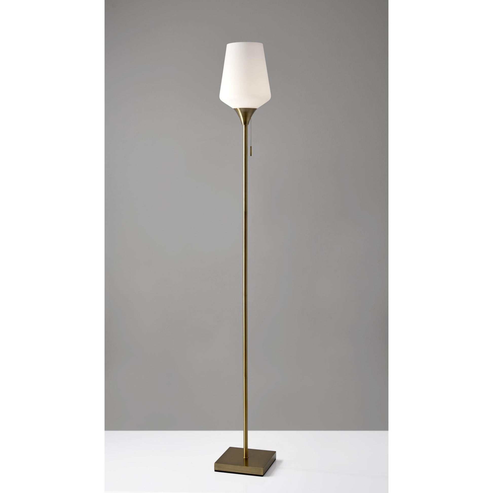 71" Brass Metal Torchiere Floor Lamp With White Glass Novelty Shade-Floor Lamps-DECOROLALA