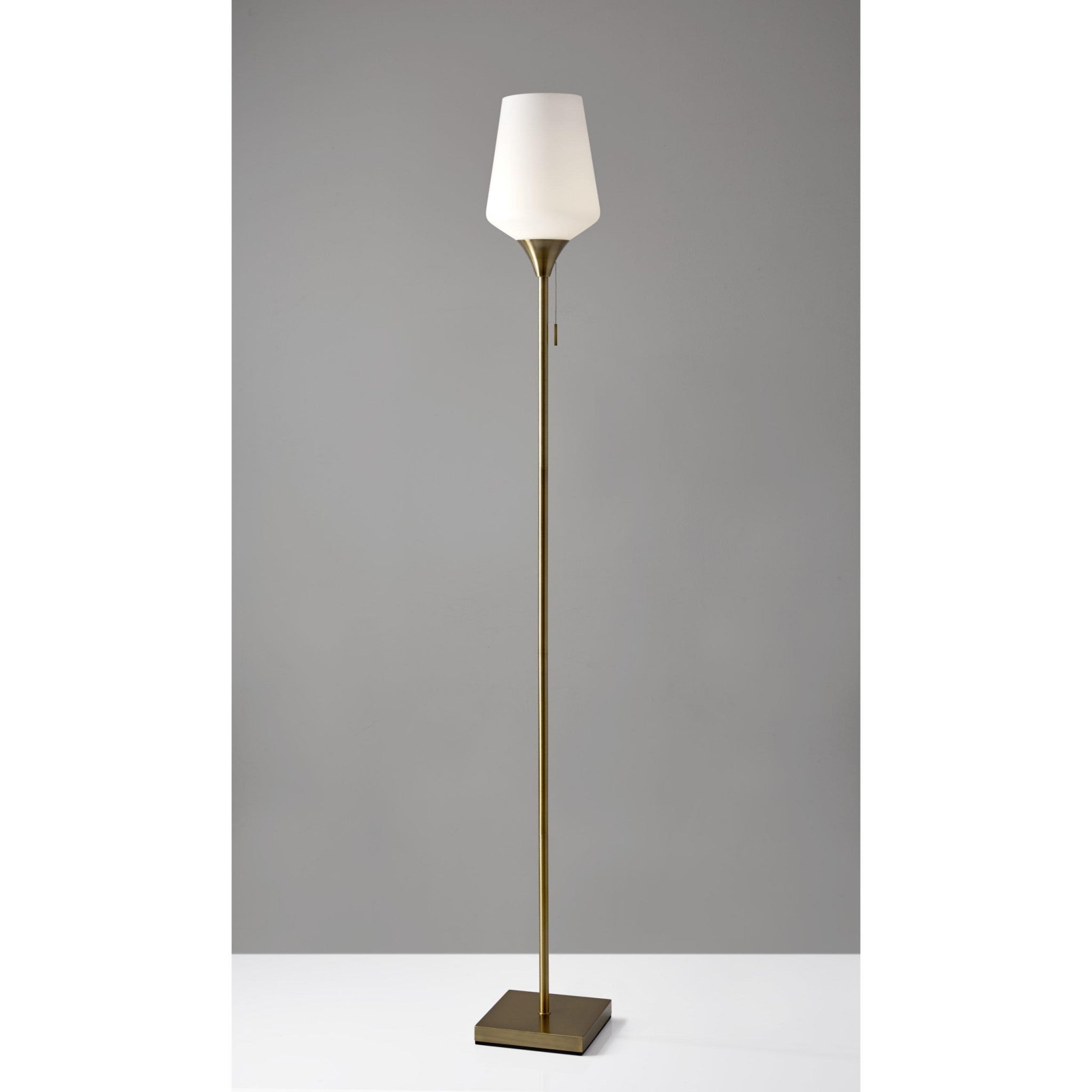 71" Brass Metal Torchiere Floor Lamp With White Glass Novelty Shade-Floor Lamps-DECOROLALA