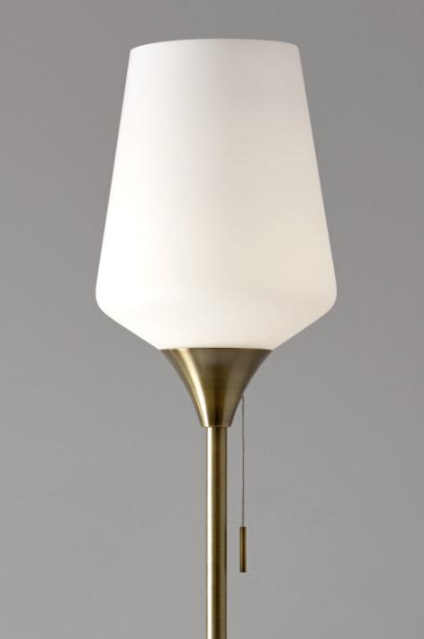 71" Brass Metal Torchiere Floor Lamp With White Glass Novelty Shade-Floor Lamps-DECOROLALA