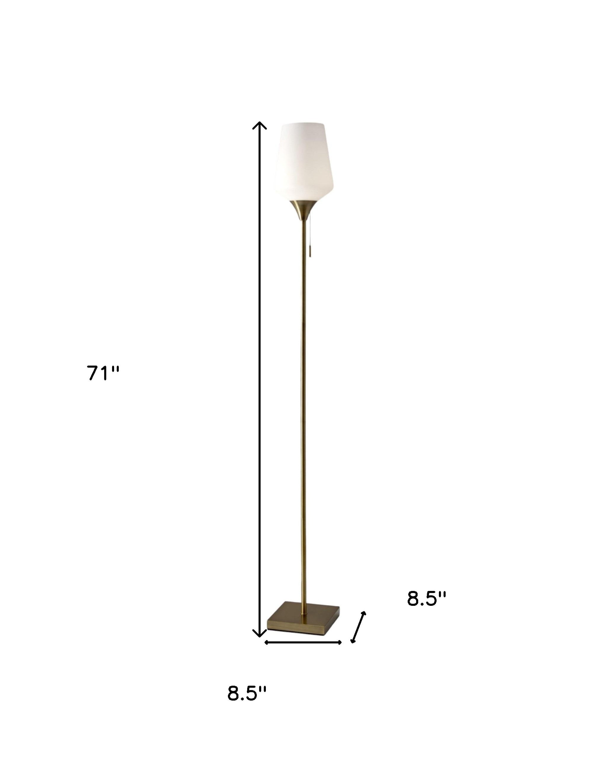 71" Brass Metal Torchiere Floor Lamp With White Glass Novelty Shade-Floor Lamps-DECOROLALA
