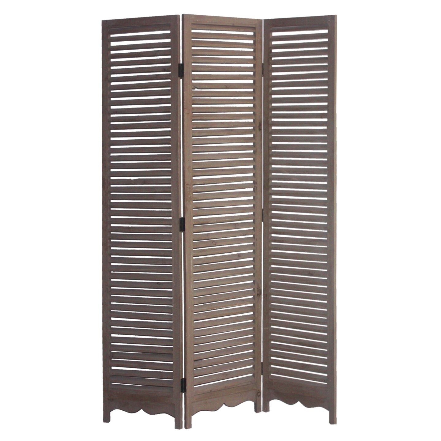 71" Brown Folding Three Panel Screen Room Divider-Room Dividers-DECOROLALA